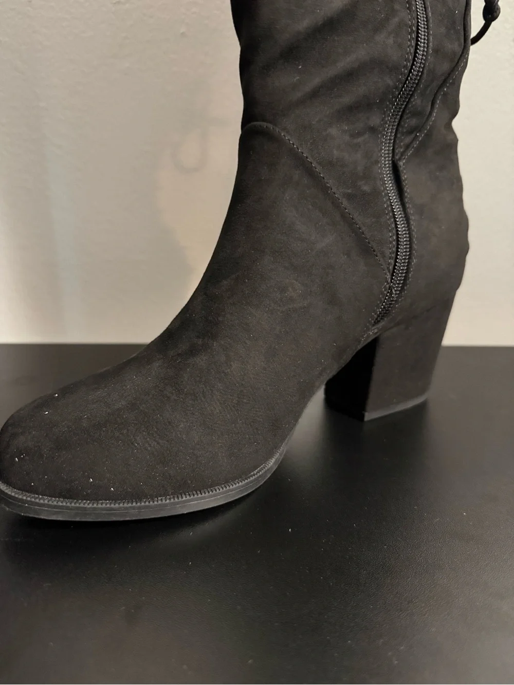 Journee Leeda Black Suede Over-The-Knee Lace-Back Block Heel Boots 8.5 Xtra Wide
